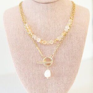 Citrine Beautiful Gemstone Necklace Waterproof Gold Chain Genuine Gemstone